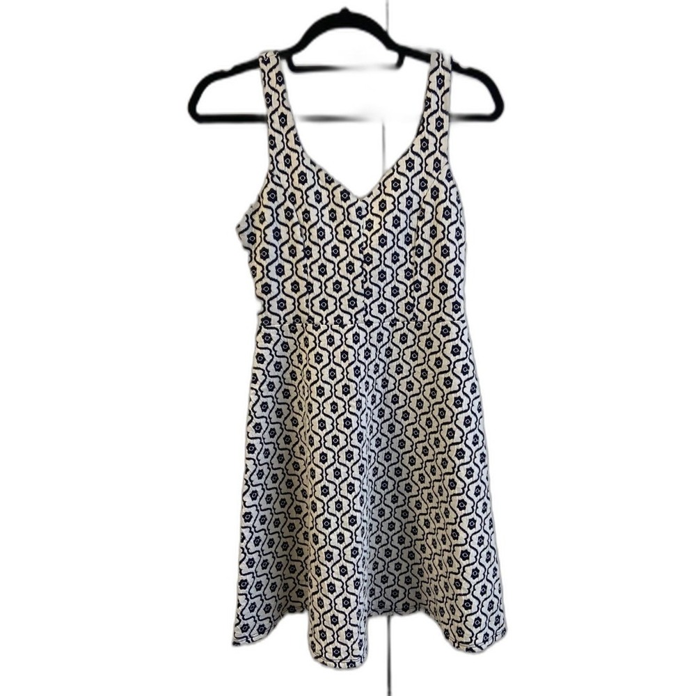 Altar'd State Navy White Geometric Floral Tile Fit and Flare Mini Dress Small